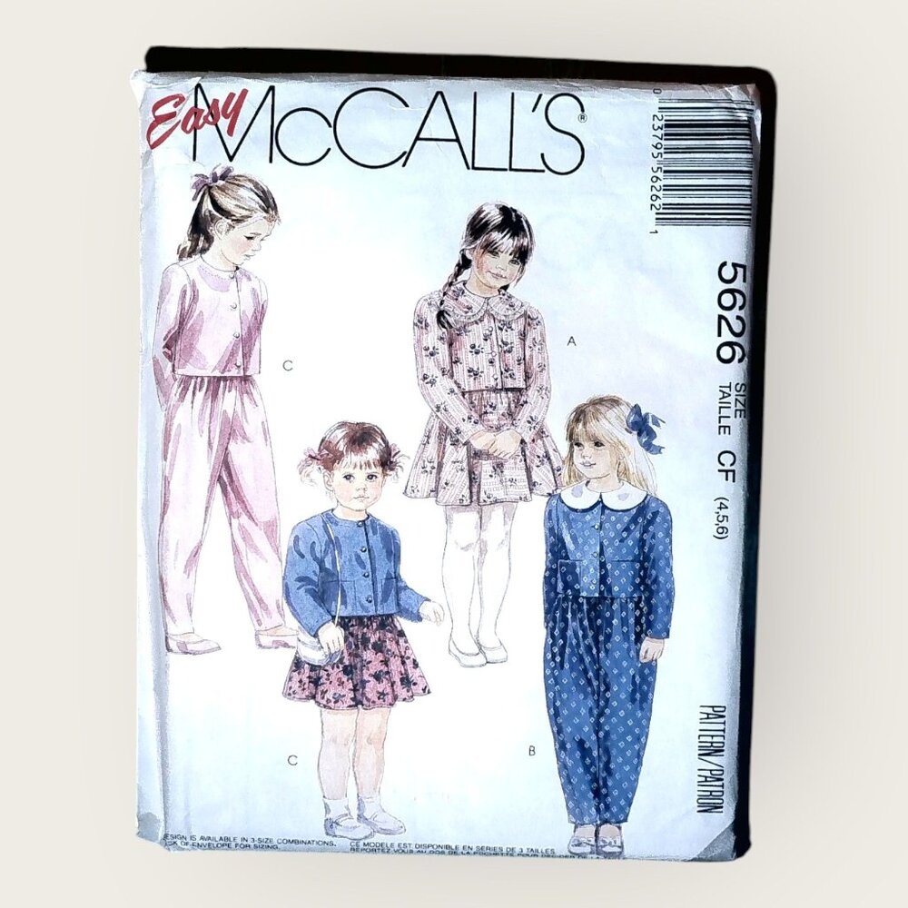 Vintage 1990s McCalls Sewing Pattern 5626 Girls Jacket Skirt Pants Size 4-6